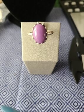 Sterling Silver Ring with an Oval-shaped, Opaque Purple Phosphosiderite Gemstone